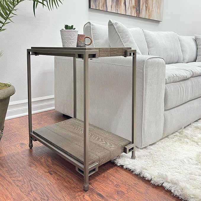 Roundhill Furniture Corbeta Living Room, Side Tables, Aged Graphite - Image 3