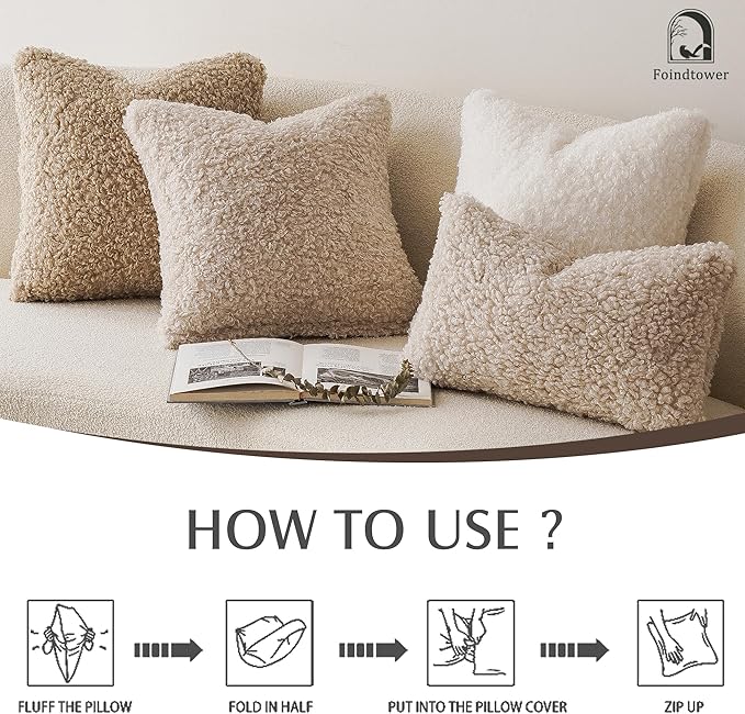 Foindtower 2 Pieces Faux Fur Throw Pillow Cover Decorative Sherpa Pillow Fuzzy - Image 5