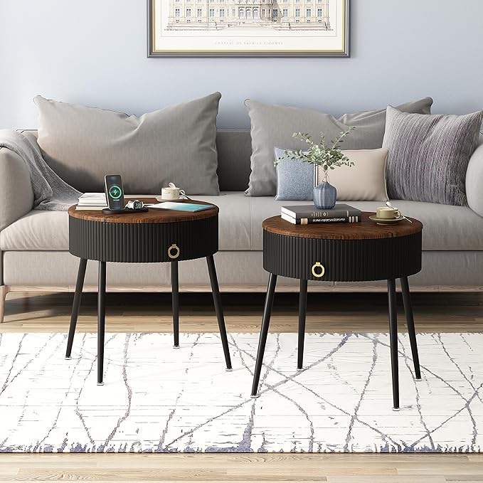 OIOG Side Tables Set of 2, Round Nightstand - Image 6