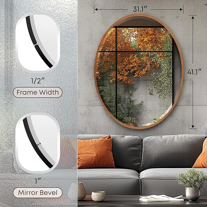 OVALCREST - Oval Wooden Beveled Wall Mirror - Image 3