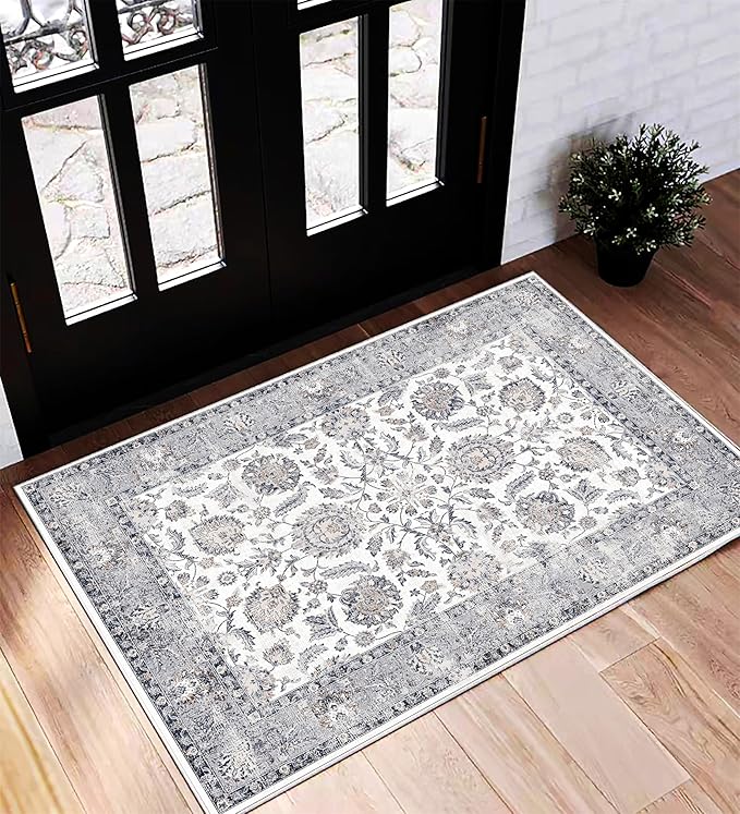 Area Rug 2x3 Washable Rug Door Mat Vintage Distressed Doormat Indoor Entrance by CHAMPLANT