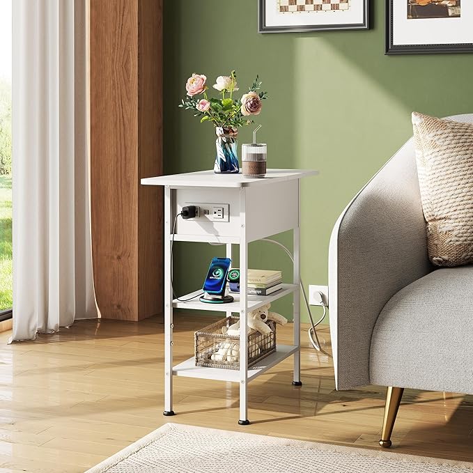 WLIVE End Table with Charging Station, Flip Top Side Table with Storage Shelf - Image 6
