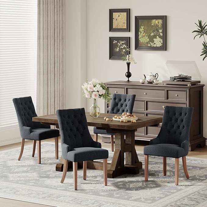 COLAMY Wingback Upholstered Dining Chairs Set of 4, Fabric Side Dining Room - Image 3