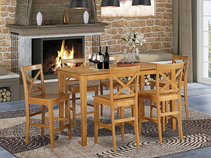 East West Furniture CAPU7H-OAK-W 7 Piece Kitchen Counter Height Dining Table - Image 2
