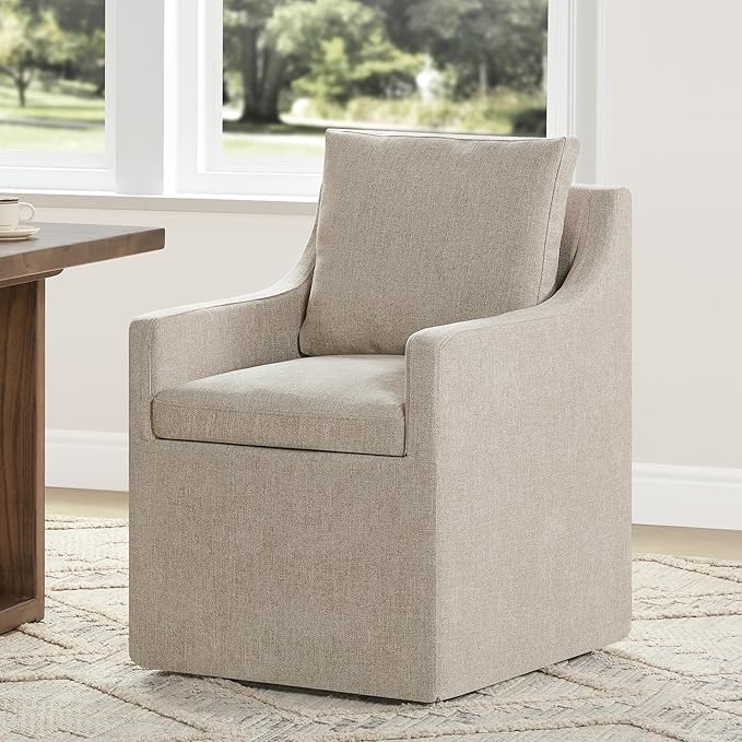 Upholstered Dining Chairs with Casters Easy Assembly Side Deskchair with Rollers by Kislot
