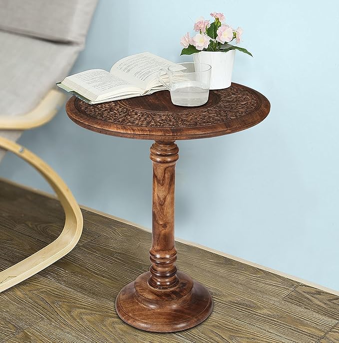 Lightnpro Hand-Carved Wooden Pillar Table by Lightnpro