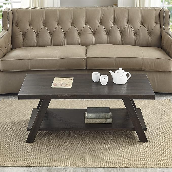 Roundhill Furniture Athens Contemporary Wood Shelf Coffee Table, Weathered by RoundhillFurniture
