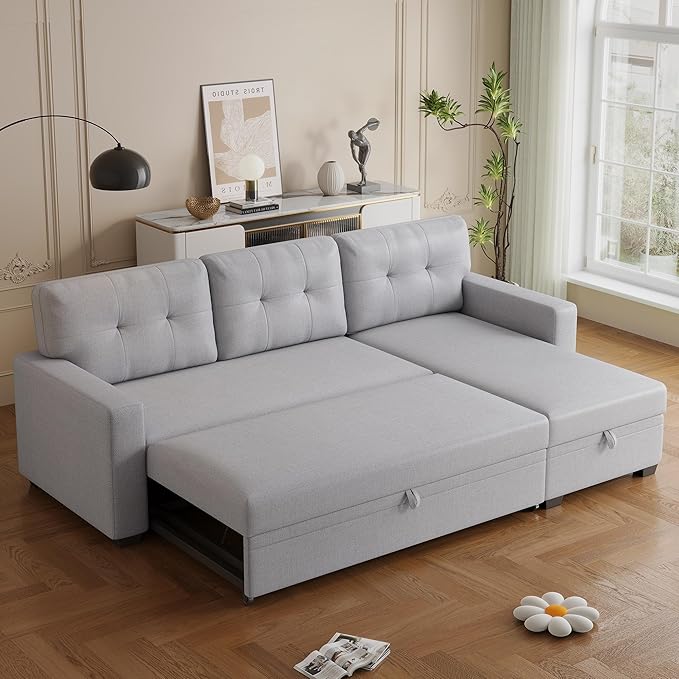 Ball & Cast L-Shape Convertible Sectional Sleeper Sofa Bed 4 in 1 Pull Out Couch by BallCast