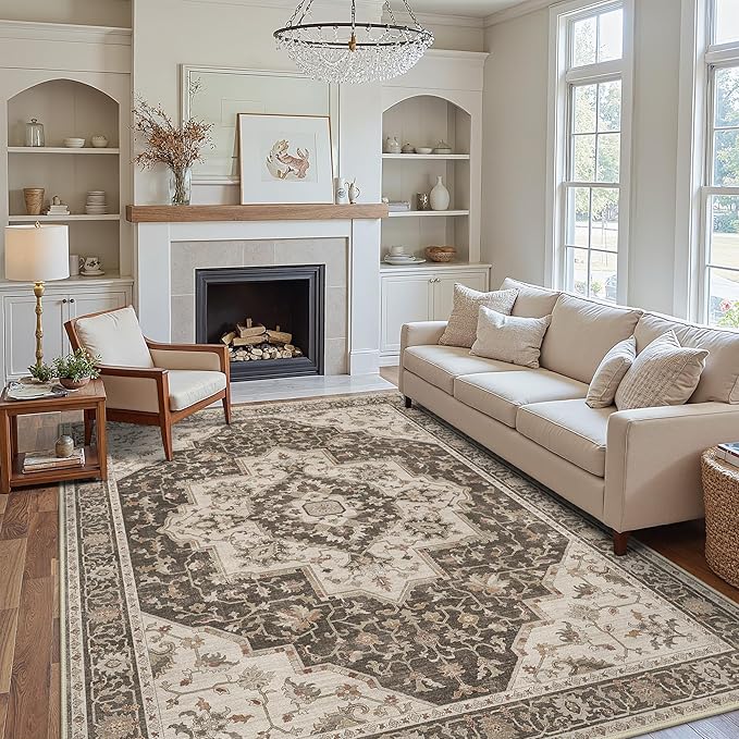 GENIMO 8x10 Area Rugs for Living Room, Machine Washable Non Slip Vintage Retro - Image 2