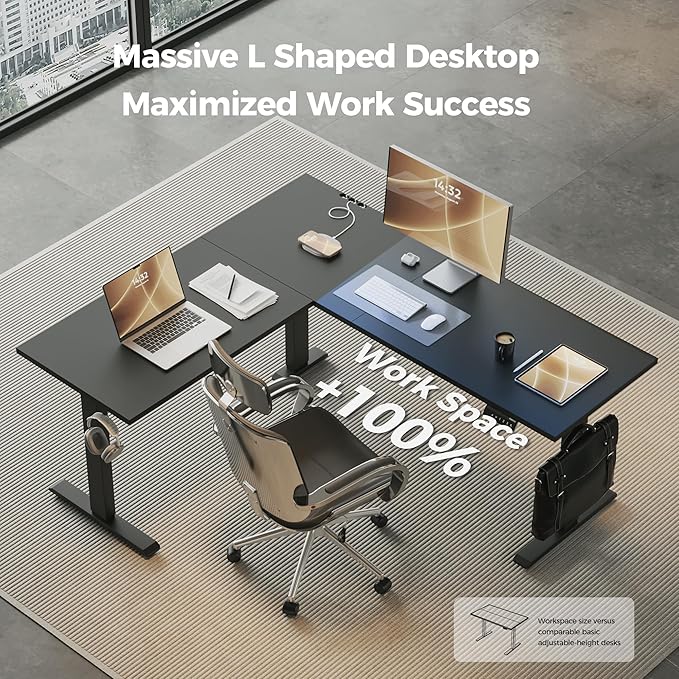 Agilestic 63 x 55 Inch L Shaped Standing Desk Adjustable Height, Corner - Image 4