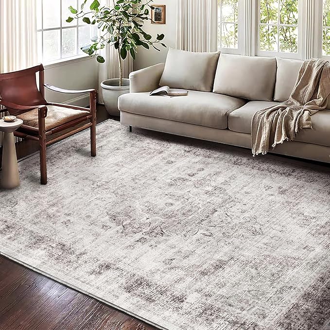 Washable Area Rug 9'x12' Floral red Boho Design Non-Shedding Easy Care Ideal - Image 3