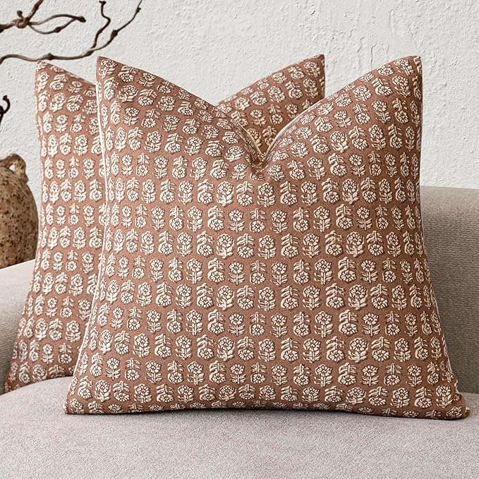 Foindtower Set of 2 Decorative Neutral Floral Print Throw Pillow Covers Vintage by Foindtower
