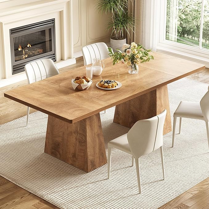 LITTLE TREE Dining Table for 6 People, Wooden Table, Rectangle Furniture by LITTLETREE