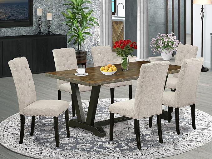 East West Furniture V677EL635-7 7 Piece Kitchen Table & Chairs Set Consist of a - Image 2
