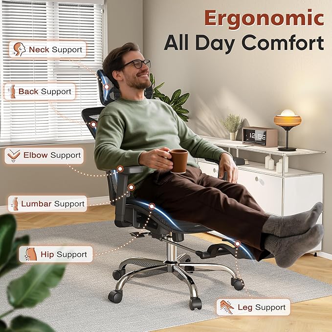 Ergonomic Office Chair with Foot Rest, Home Mesh Desk Chair with Adjustable - Image 9