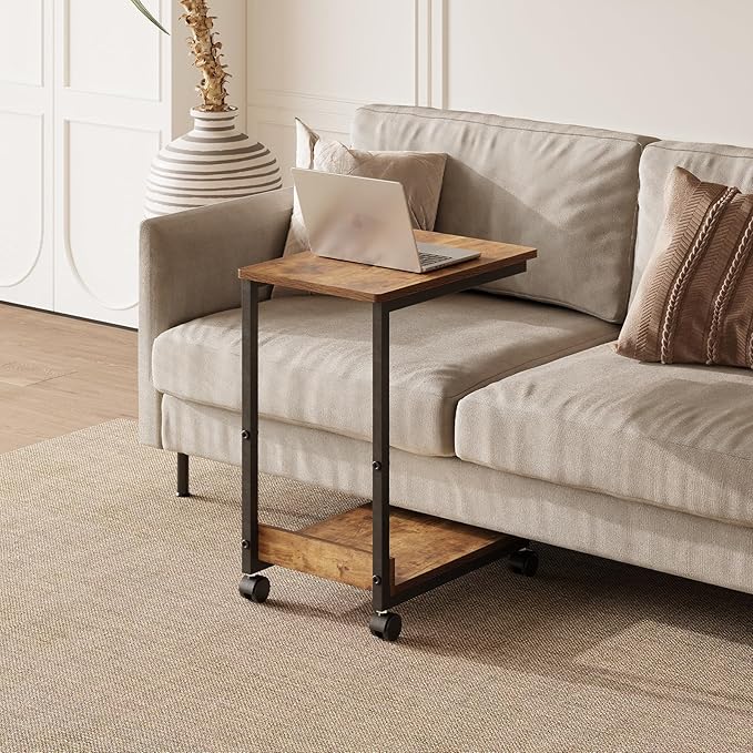 Side Table, C Table with 2-Tier Storage Shelf, End Table TV Tray with Metal - Image 2
