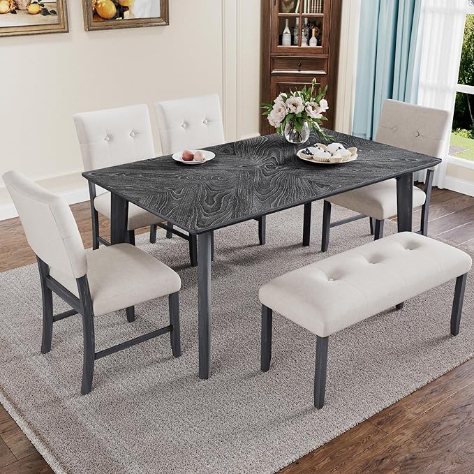 Merax 6 Piece Solid Wood Dining Table Set - Image 3