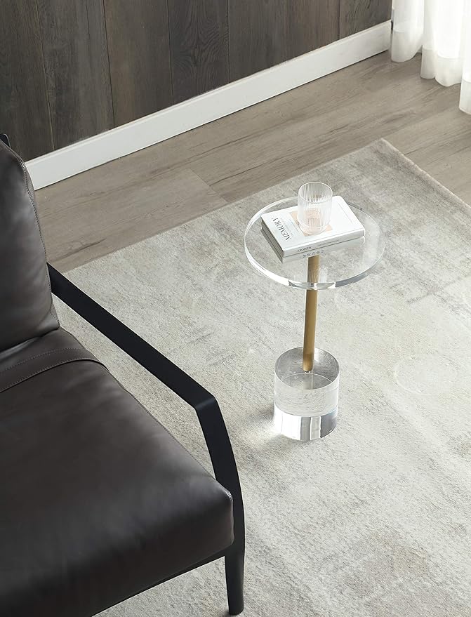 Clear Acrylic End Table, Side Table, Brushed Brass Metal, - Image 4