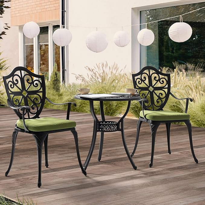 NUU GARDEN 3 Piece Outdoor Bistro Set Cast Aluminum Patio Set Bistro Table Set by NUUGARDENCORPORATION
