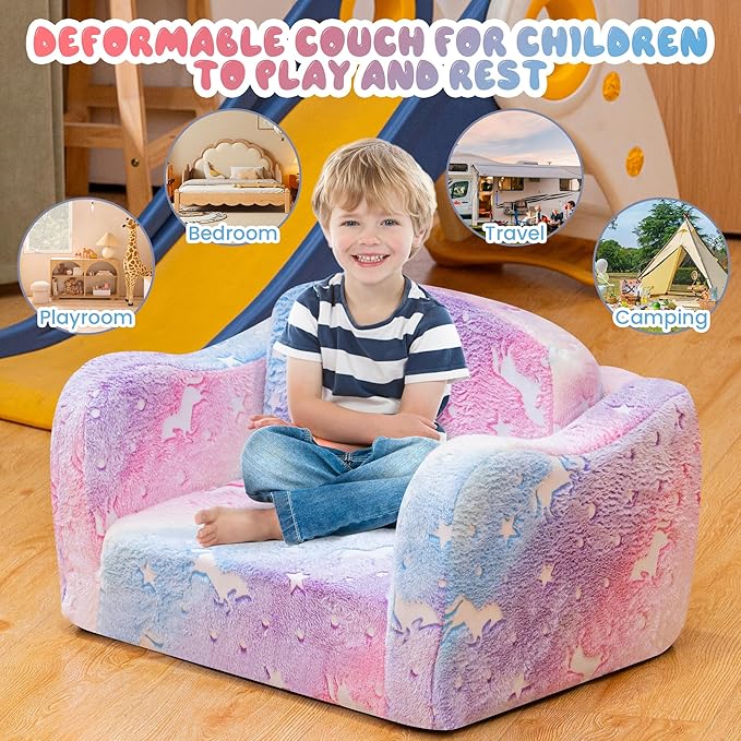 Lamerge 2-in-1 Toddler Couch, Glow in The Dark Baby Floor Bed, Foldable Toddler - Image 3