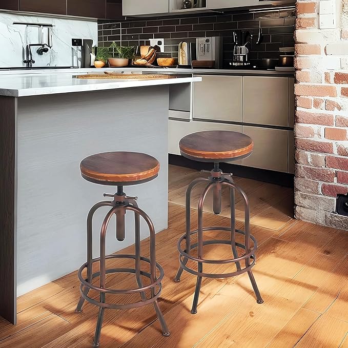 Set of 2 Industrial Bar Stool-Retro 26-32.3inch Swivel Stools-Extra Tall - Image 2