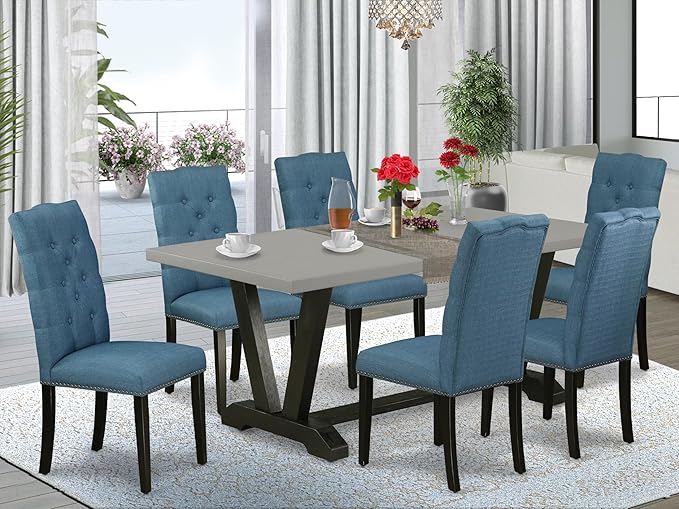 East West Furniture V697EL121-7 7 Piece Dining Set Consist of a Rectangle - Image 2