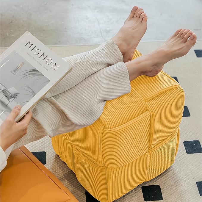 Ottoman Foot Rest Soft and Comfortable Ottoman Square Corduroy Woven Design - Image 5