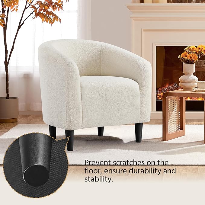 Yaheetech Accent Barrel Chair, Boucle Fabric Club Chair, Furry Sherpa Elegant - Image 7