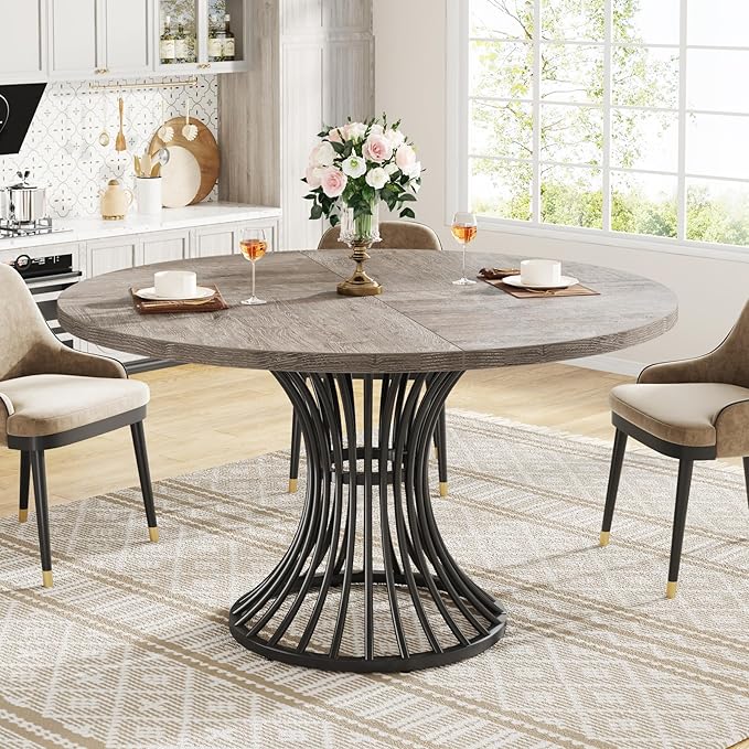 Tribesigns Round Dining Table, 47-Inch Farmhouse Dinning Room Table, Industrial - Image 7