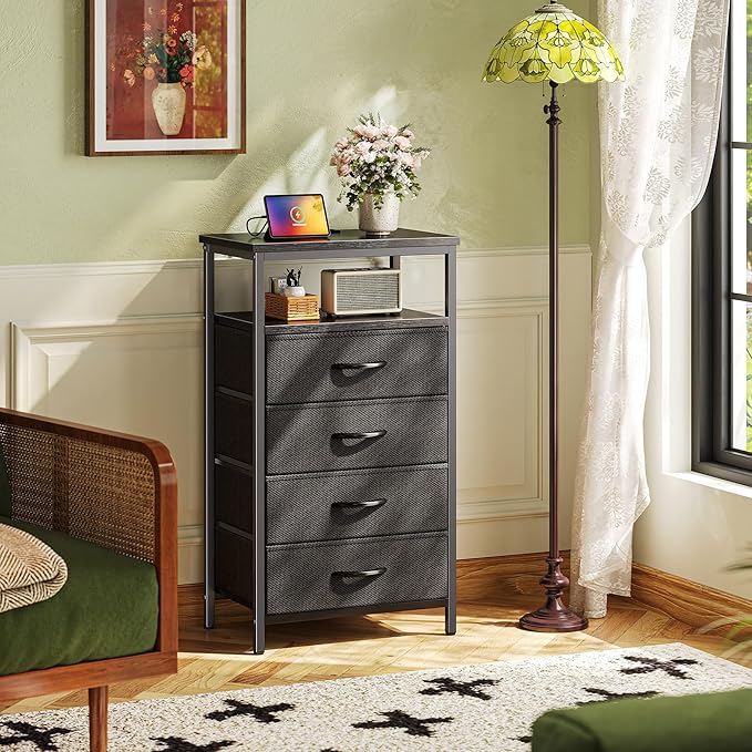 Huuger Night Stand with Charging Station, 4 Drawer Dresser - Image 2