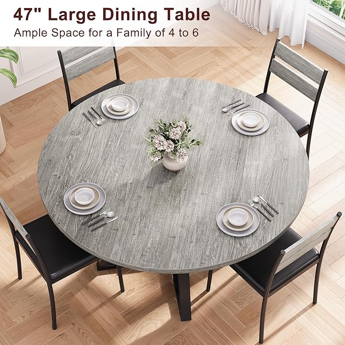 Round Dining Table for 4, Kitchen Dining Room Circle Dinner Pedestal Table - Image 7