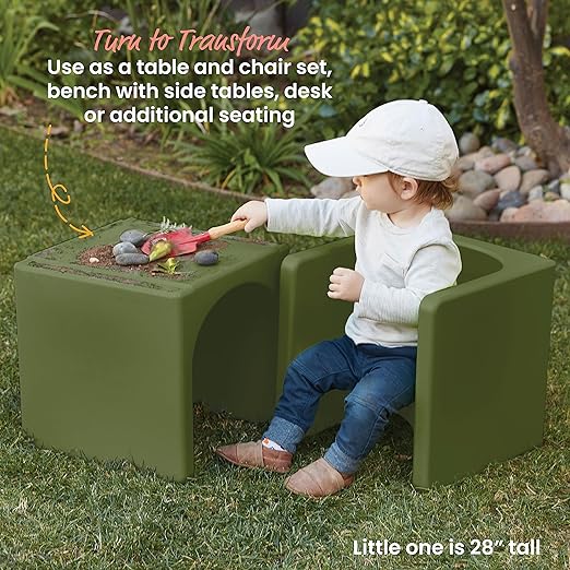 ECR4Kids Tri-Me Table and Cube Chair Set, Hunter Green - Image 4