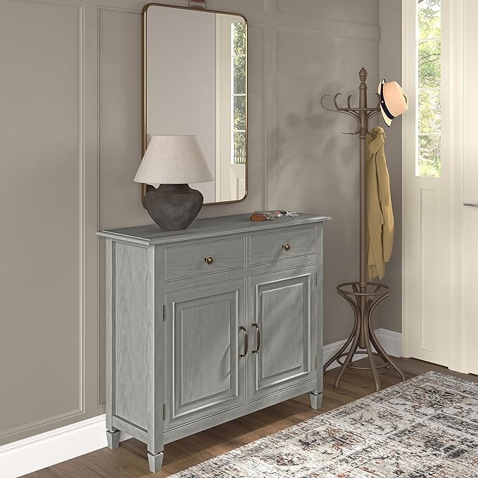 SIMPLIHOME Connaught 40-inch Wide Solid Wood Storage Cabinet in Fog Grey - Image 2