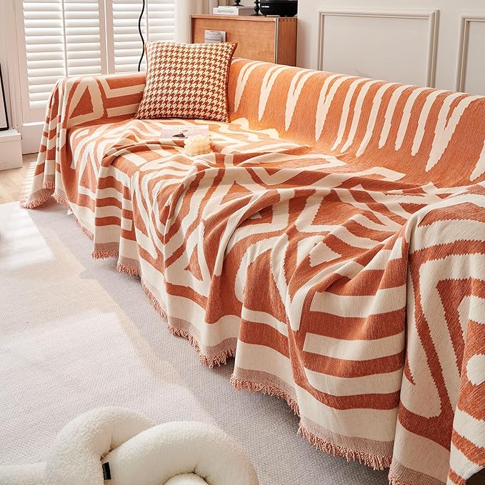 STACYPIK Thick Warm Orange Sofa Cover Armchair Slipcover Boho Geometric Couch - Image 8