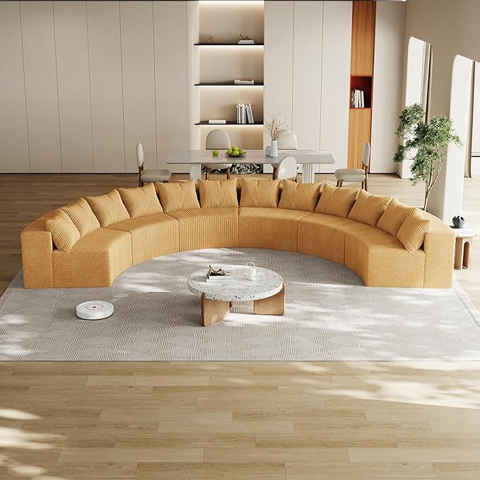 KEIKI Corduroy Curved Sectional Sofa, 6 Seater Symmetrical Modular Semi by Unknown
