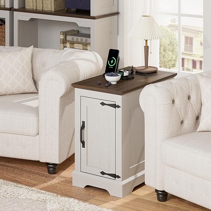 End Tables Set of 2 with Charging Station, 13.8" W Narrow Side Table with - Image 6