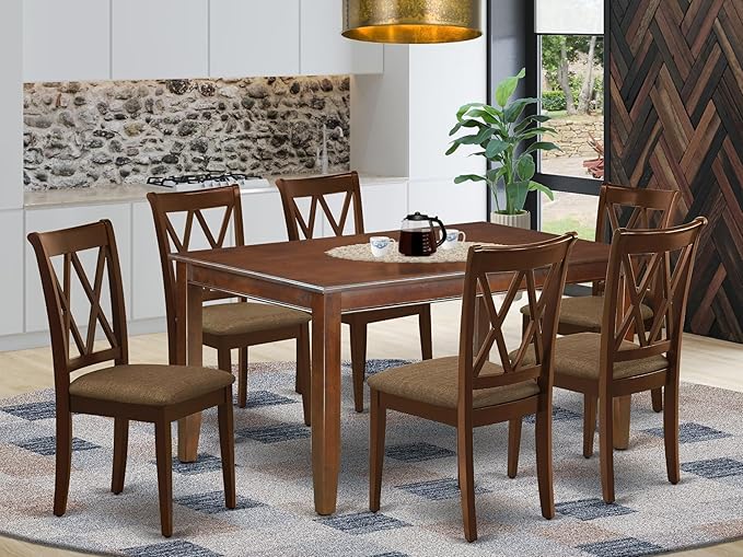 East West Furniture DUCL7-MAH-C 7 Piece Dining Set Consist of a Rectangle - Image 2