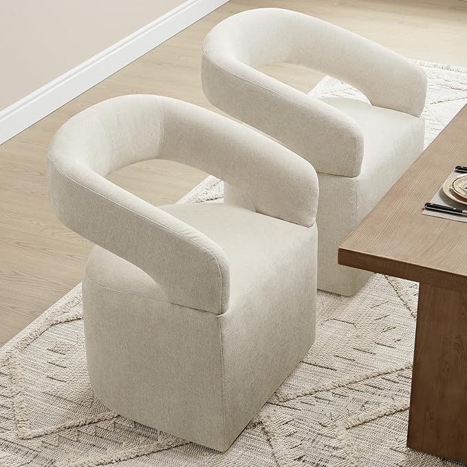 Upholstered Dining Chairs with Removable Casters Barrel Side Armchair with - Image 2