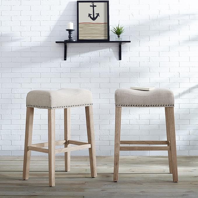 Roundhill Furniture Coco Upholstered Backless Saddle Seat Bar Stools 29" Height by RoundhillFurniture