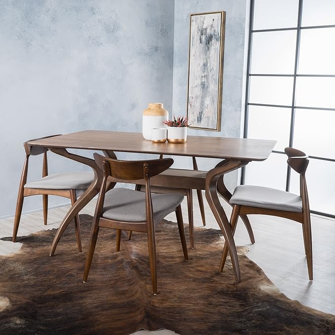 Christopher Knight Home Barron Fabric and Walnut Wood Dining Set, 5-Pcs Set - Image 2