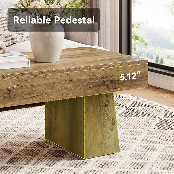 LITTLE TREE Farmhouse Coffee Table, 47 Inches Wooden Rectangular Accent Center - Image 8