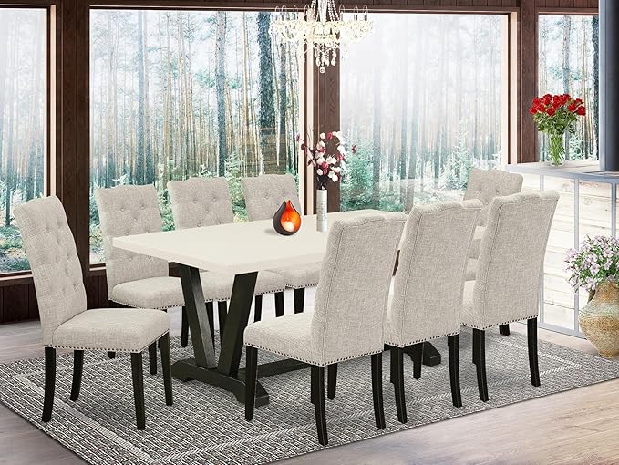 East West Furniture V627EL635-9 9 Piece Dining Table Set Includes a Rectangle - Image 2