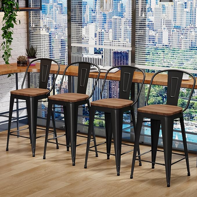 Changjie Furniture 30 Inches Metal Barstools Set of 4 Counter Height Bar Stools - Image 4