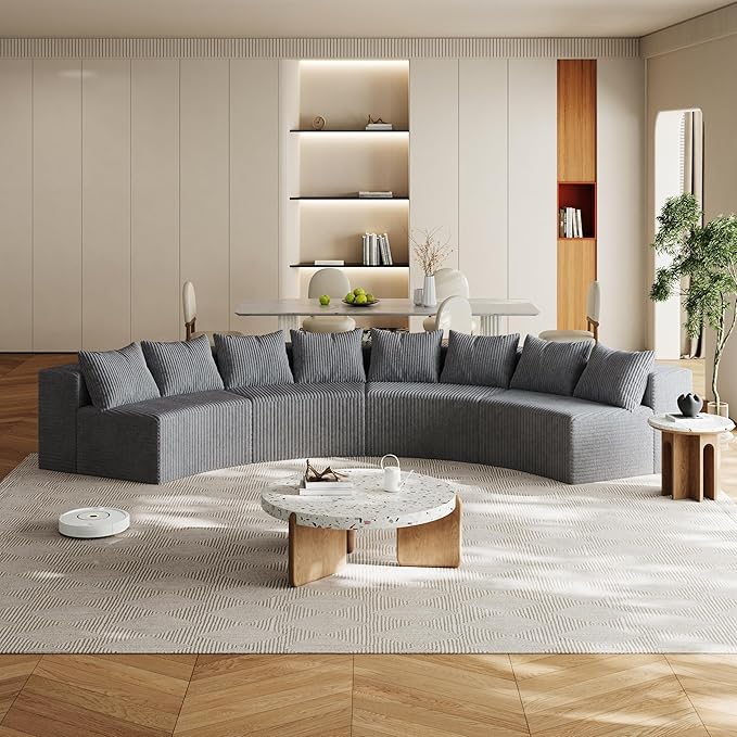 KEIKI Corduroy Curved Sectional Sofa, 4 Seater Symmetrical Modular Semi - Image 3
