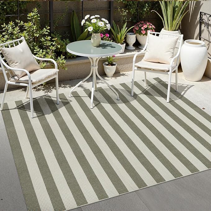 OJIA Outdoor Patio Rug 5'x7', Striped Rug Machine Washable Large Area Rugs - Image 5