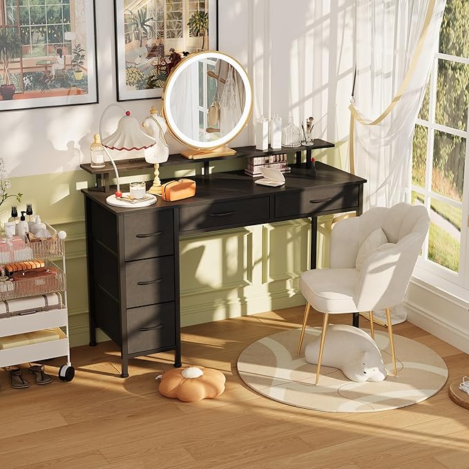 Computer Desk with 5 Drawers, Gaming Desk with LED Lights Power Outlets and - Image 6