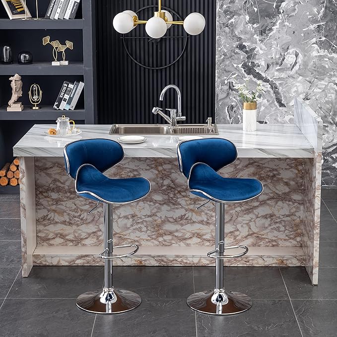 Roundhill Furniture Masaccio Velvet Upholstered Adjustable Swivel Barstool - Image 4