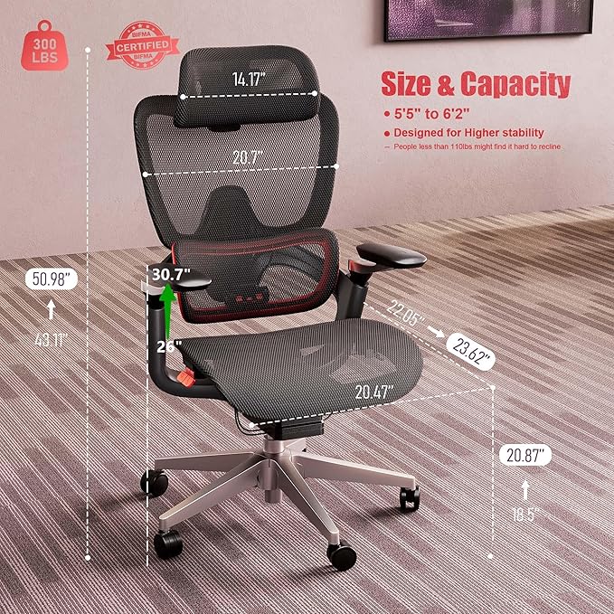 Ergonomic Office Chair, Big and Tall Mesh Computer Gaming Chair - Image 3