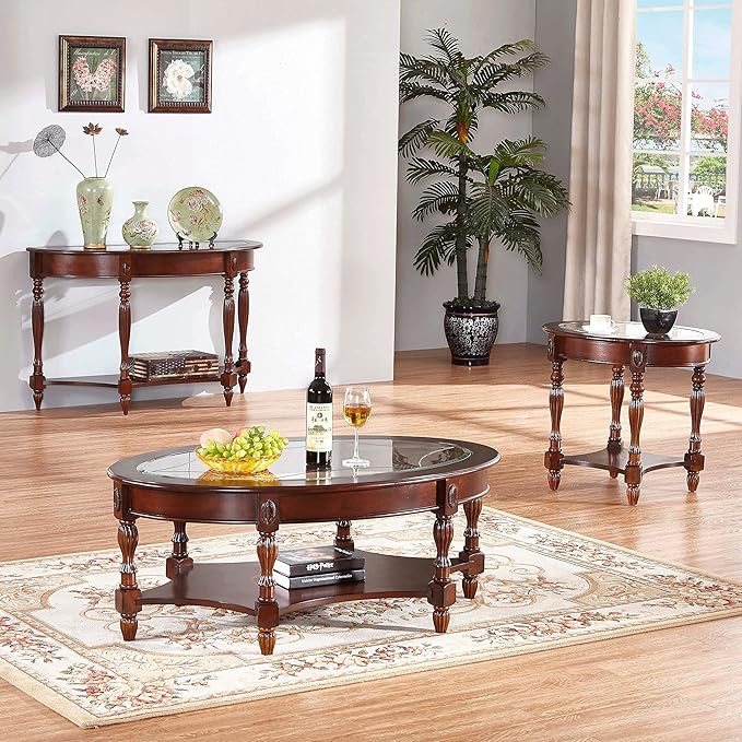 LEEMTORIG Oval Round Glass End Table, 2-Tier Solid Wood Glass Top End Side - Image 8