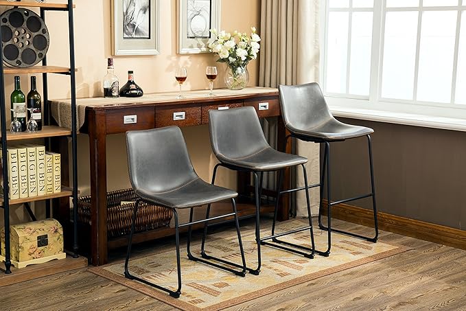 Roundhill Furniture Lotusville Vintage PU Leather Counter Height Stools - Image 8